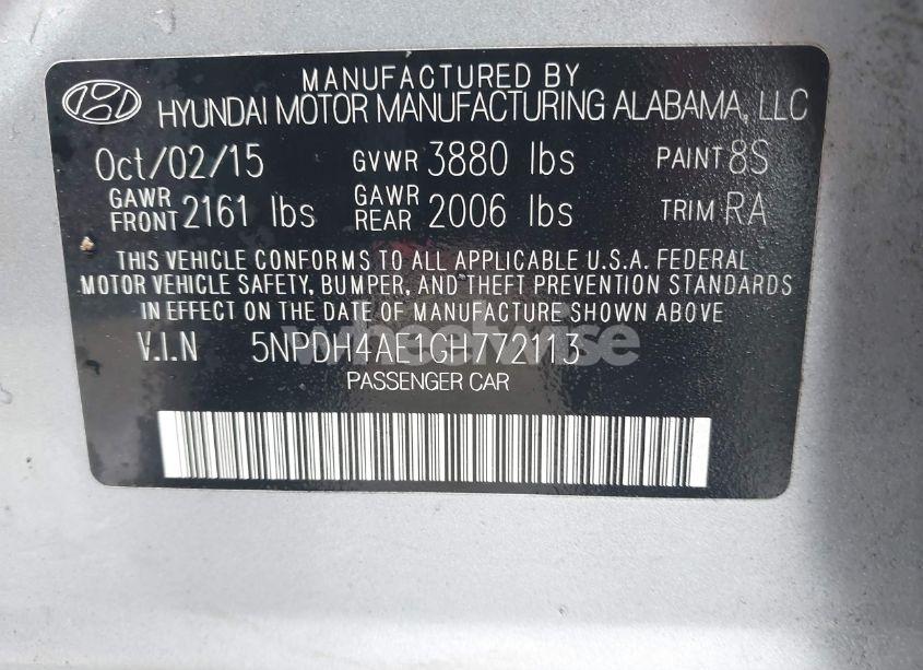 Photo 9 of 2016 Hyundai Elantra SE (VIN 5NPDH4AE1GH772113)