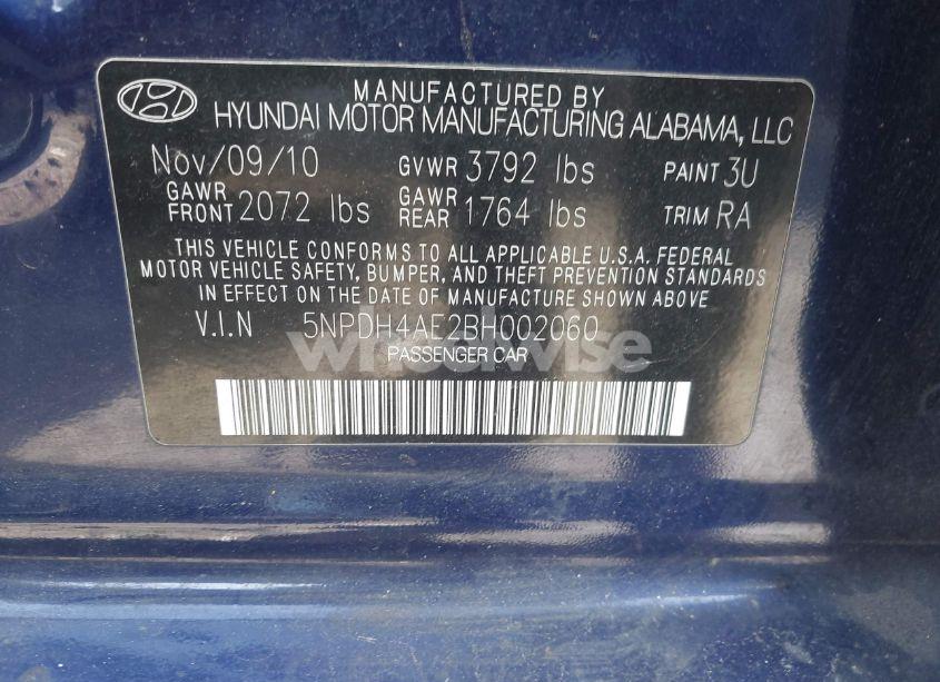 Photo 9 of 2011 Hyundai Elantra LIMITED (VIN 5NPDH4AE2BH002060)