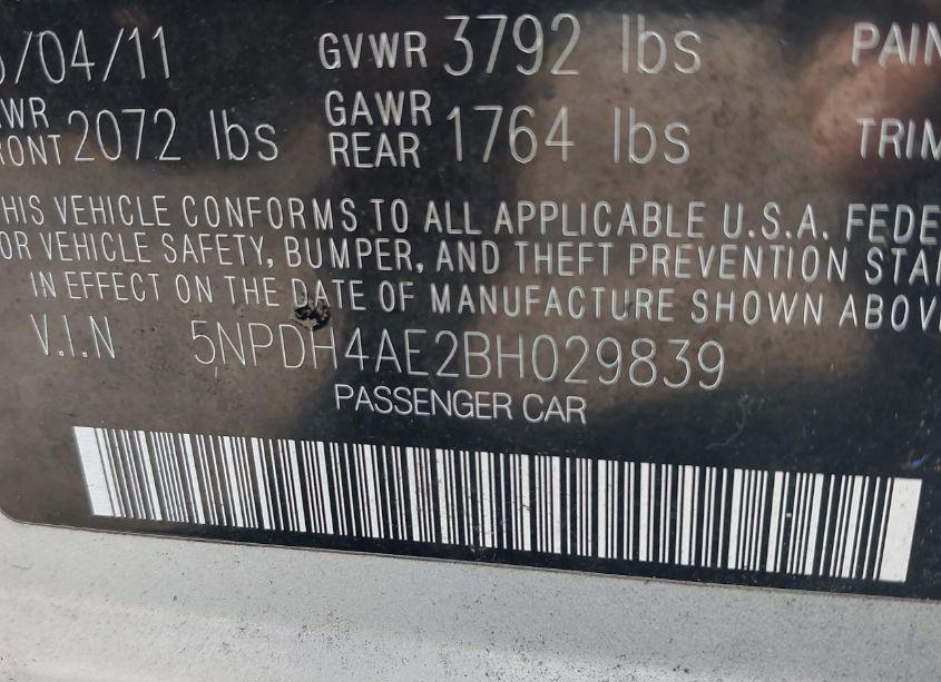 Photo 9 of 2011 Hyundai Elantra GLS (VIN 5NPDH4AE2BH029839)