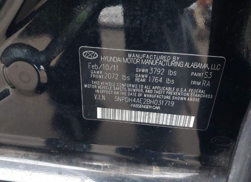 Photo 9 of 2011 Hyundai Elantra GLS (VIN 5NPDH4AE2BH031719)