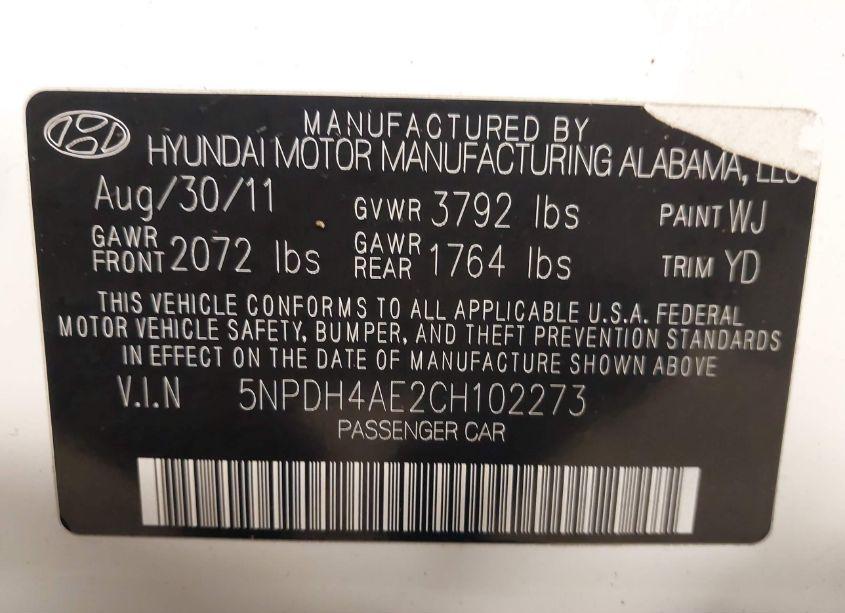 Photo 9 of 2012 Hyundai Elantra GLS (VIN 5NPDH4AE2CH102273)