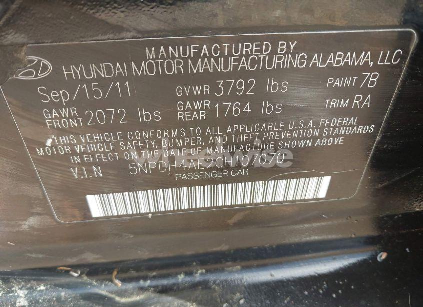 Photo 9 of 2012 Hyundai Elantra GLS (VIN 5NPDH4AE2CH107070)