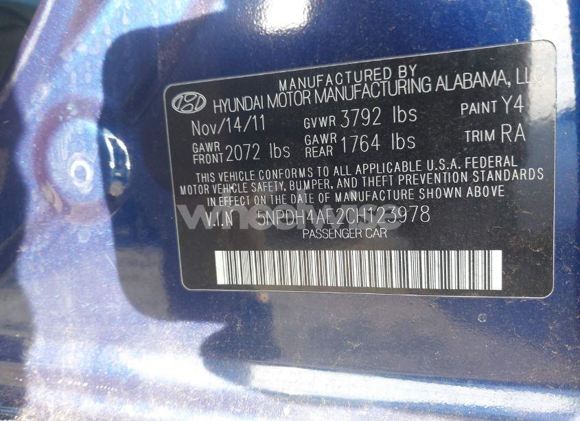 Photo 9 of 2012 Hyundai Elantra GLS (VIN 5NPDH4AE2CH123978)