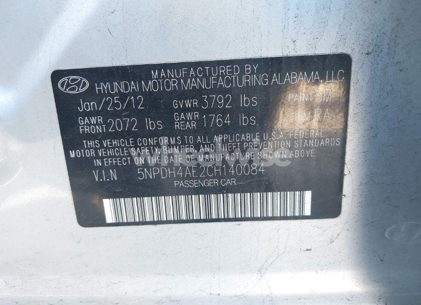 Photo 9 of 2012 Hyundai Elantra GLS (VIN 5NPDH4AE2CH140084)