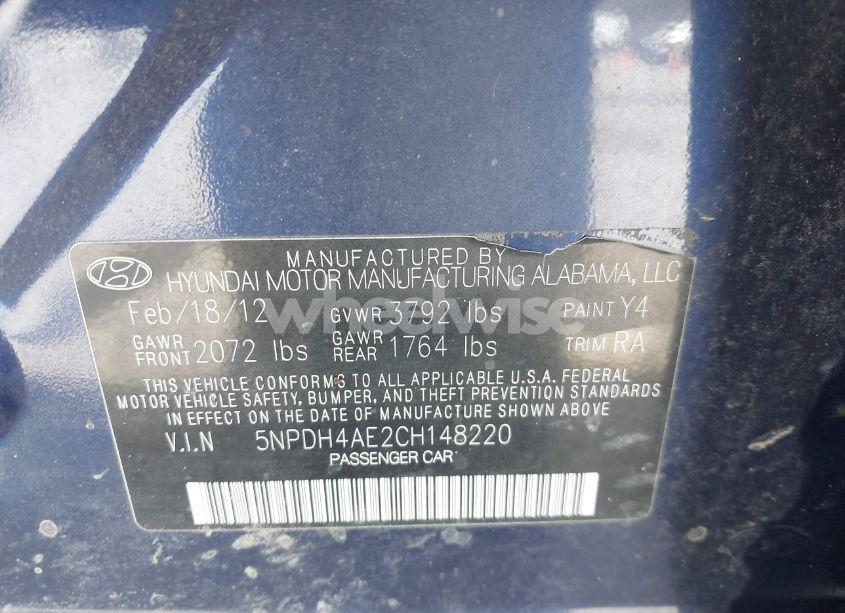 Photo 9 of 2012 Hyundai Elantra GLS (VIN 5NPDH4AE2CH148220)
