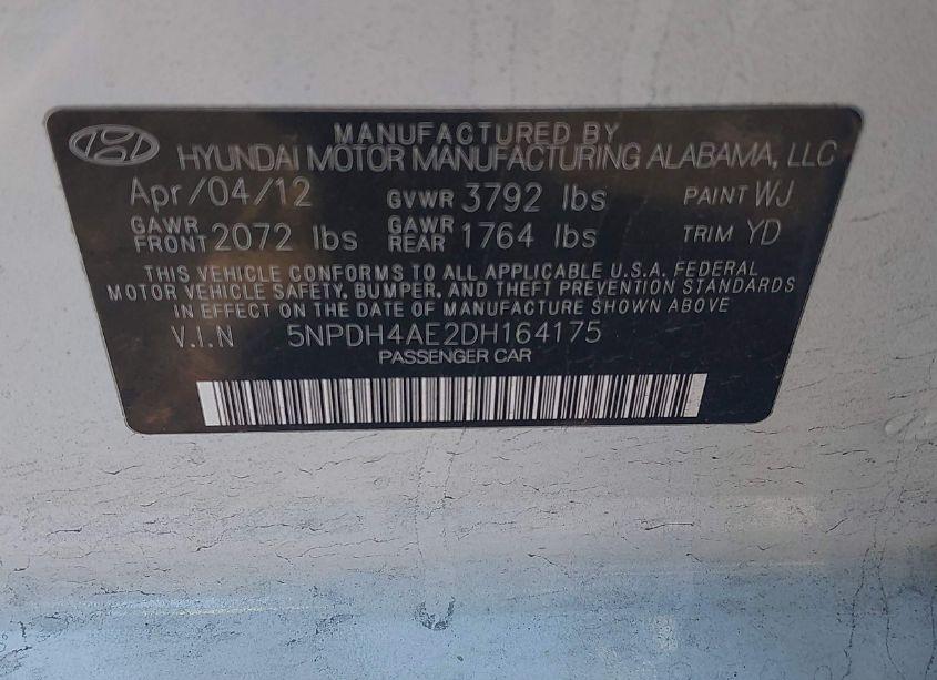 Photo 9 of 2013 Hyundai Elantra GLS (VIN 5NPDH4AE2DH164175)