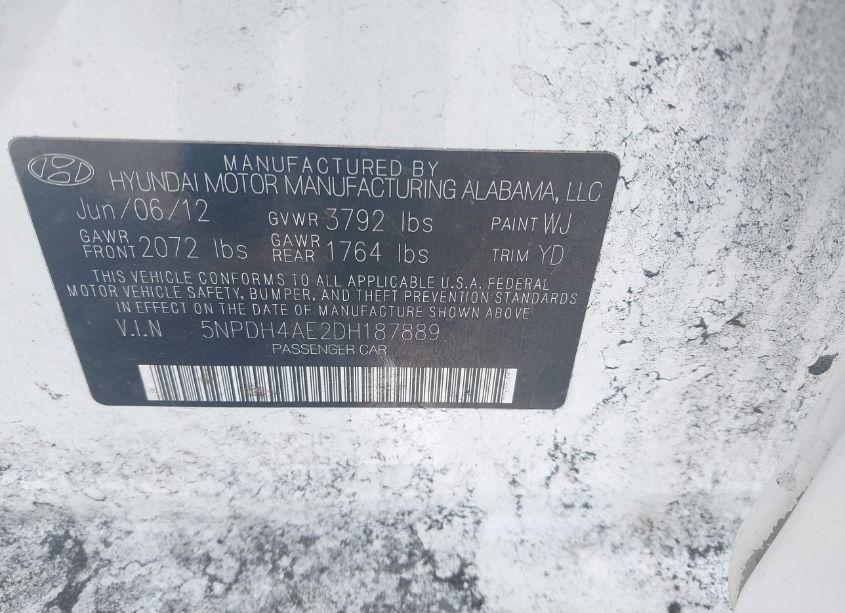 Photo 9 of 2013 Hyundai Elantra LIMITED (VIN 5NPDH4AE2DH187889)