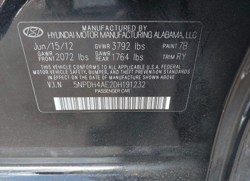 Photo 9 of 2013 Hyundai Elantra LIMITED (VIN 5NPDH4AE2DH191232)