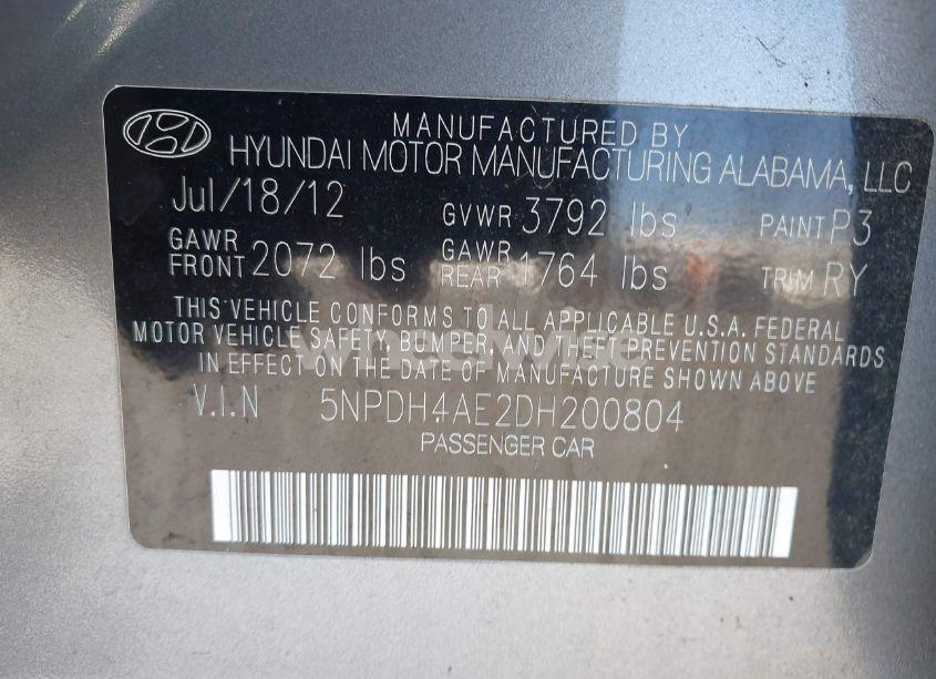 Photo 9 of 2013 Hyundai Elantra LIMITED (VIN 5NPDH4AE2DH200804)