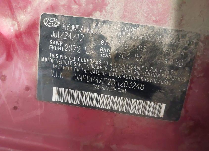 Photo 9 of 2013 Hyundai Elantra GLS (VIN 5NPDH4AE2DH203248)