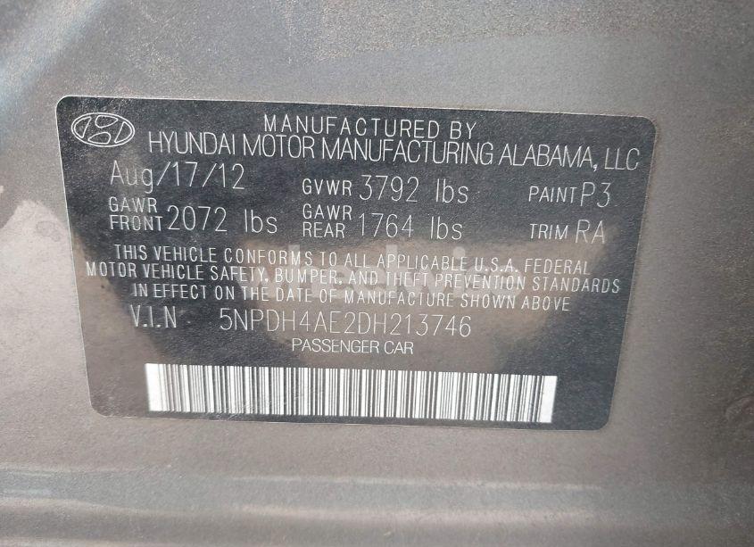 Photo 9 of 2013 Hyundai Elantra LIMITED (VIN 5NPDH4AE2DH213746)