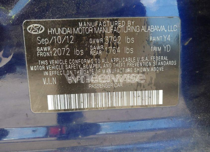 Photo 9 of 2013 Hyundai Elantra GLS (VIN 5NPDH4AE2DH223502)