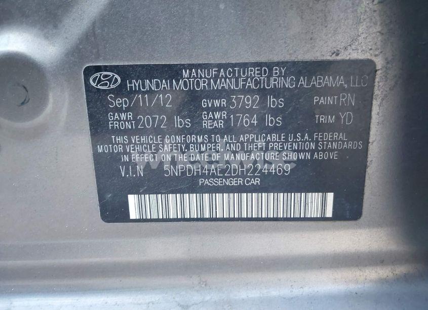 Photo 9 of 2013 Hyundai Elantra GLS (VIN 5NPDH4AE2DH224469)