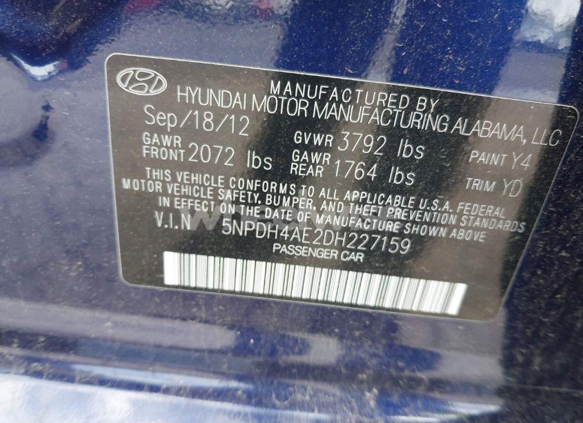 Photo 9 of 2013 Hyundai Elantra GLS (VIN 5NPDH4AE2DH227159)