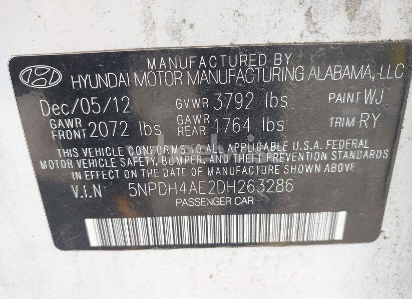 Photo 9 of 2013 Hyundai Elantra LIMITED (VIN 5NPDH4AE2DH263286)