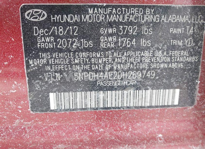 Photo 9 of 2013 Hyundai Elantra GLS (VIN 5NPDH4AE2DH269749)