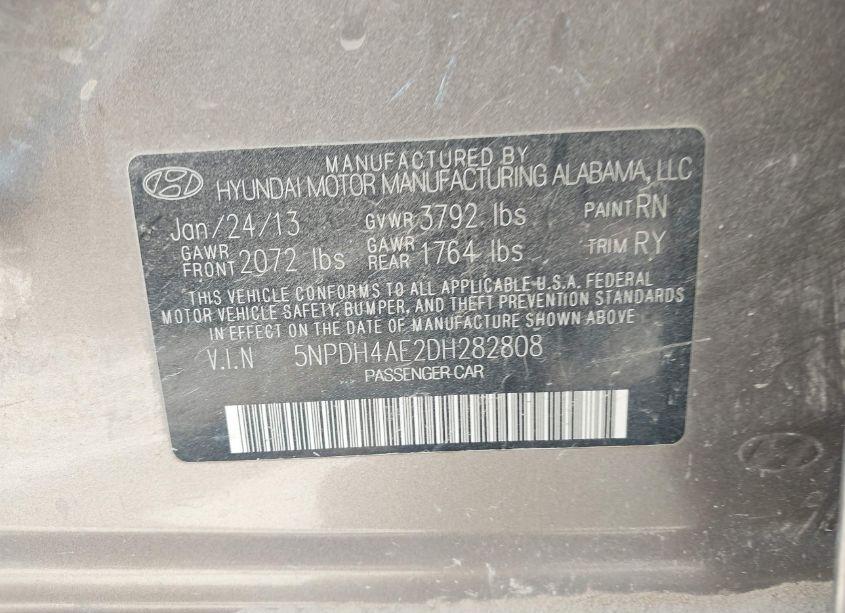 Photo 9 of 2013 Hyundai Elantra LIMITED (VIN 5NPDH4AE2DH282808)