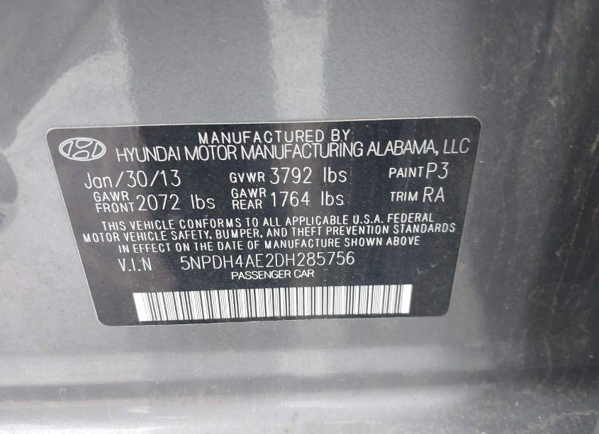 Photo 9 of 2013 Hyundai Elantra LIMITED (VIN 5NPDH4AE2DH285756)