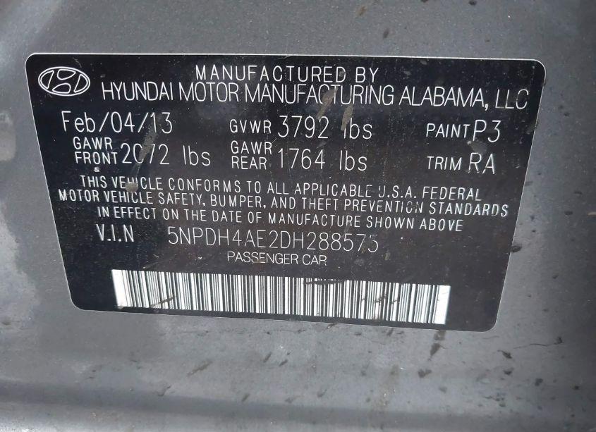 Photo 9 of 2013 Hyundai Elantra GLS (VIN 5NPDH4AE2DH288575)