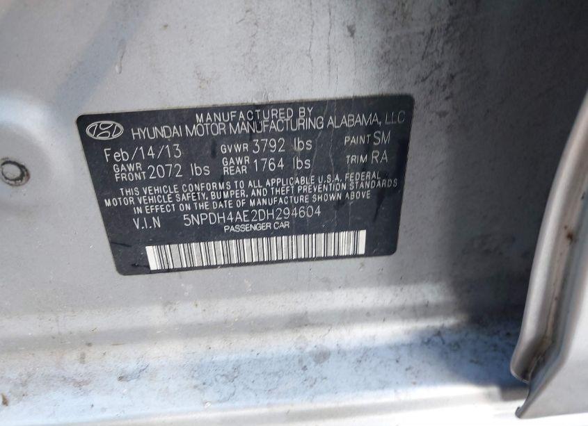 Photo 9 of 2013 Hyundai Elantra GLS (VIN 5NPDH4AE2DH294604)