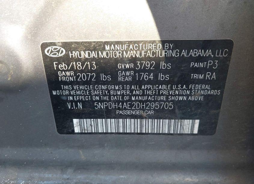 Photo 9 of 2013 Hyundai Elantra GLS (VIN 5NPDH4AE2DH295705)