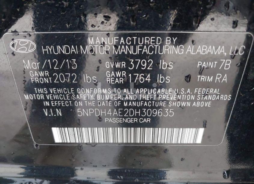 Photo 9 of 2013 Hyundai Elantra GLS (VIN 5NPDH4AE2DH309635)