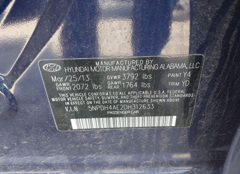 Photo 9 of 2013 Hyundai Elantra GLS (VIN 5NPDH4AE2DH312633)