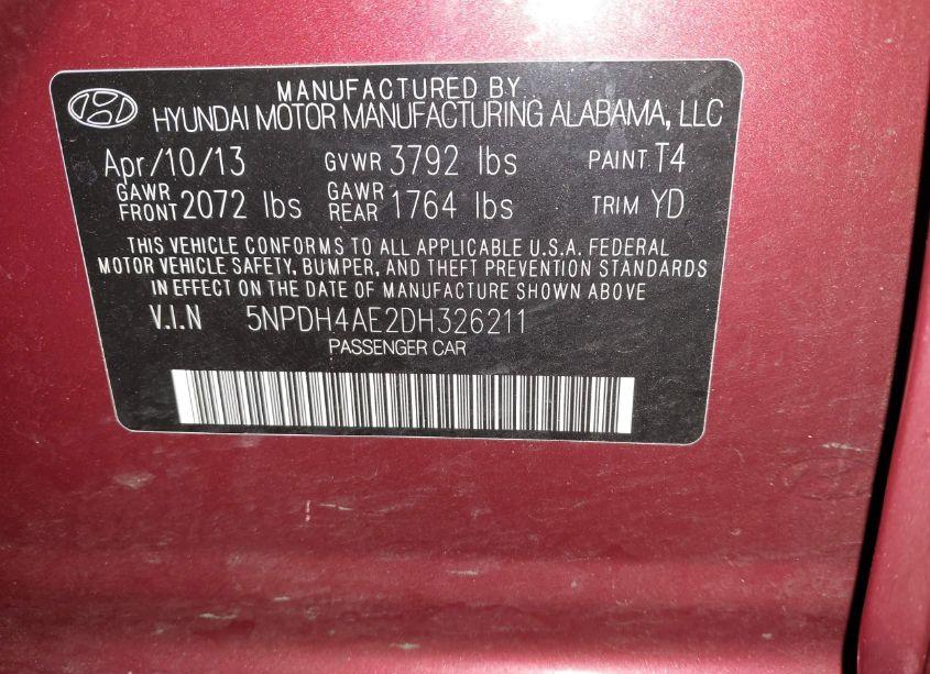 Photo 9 of 2013 Hyundai Elantra GLS (VIN 5NPDH4AE2DH326211)