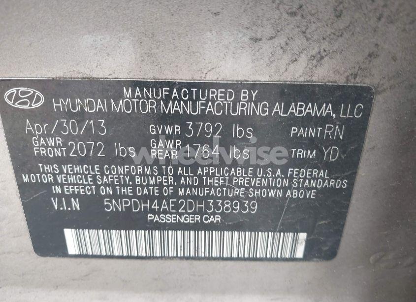 Photo 9 of 2013 Hyundai Elantra GLS (VIN 5NPDH4AE2DH338939)