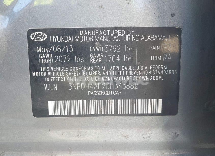 Photo 9 of 2013 Hyundai Elantra GLS (VIN 5NPDH4AE2DH343882)