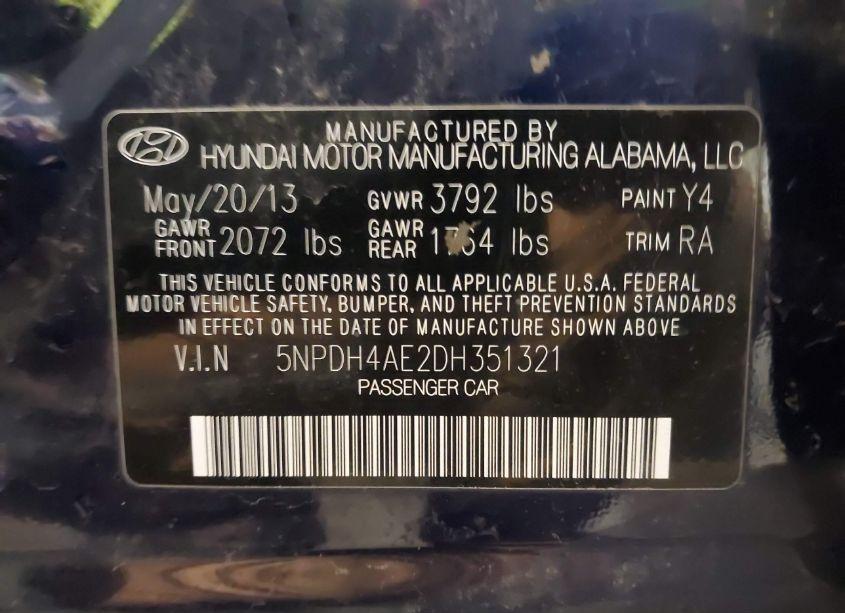 Photo 9 of 2013 Hyundai Elantra GLS (VIN 5NPDH4AE2DH351321)