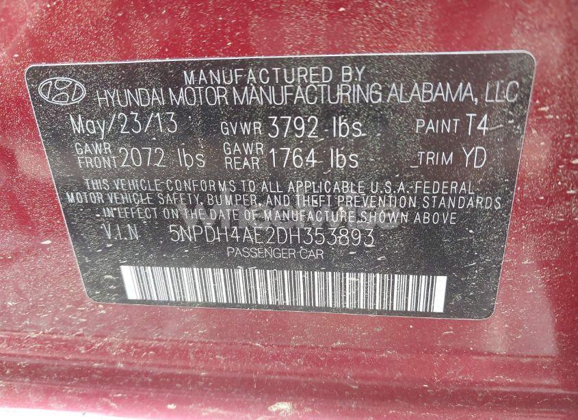 Photo 9 of 2013 Hyundai Elantra GLS (VIN 5NPDH4AE2DH353893)