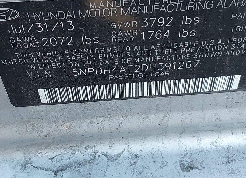 Photo 9 of 2013 Hyundai Elantra LIMITED (VIN 5NPDH4AE2DH391267)