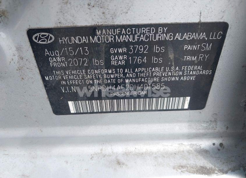 Photo 9 of 2013 Hyundai Elantra LIMITED (VIN 5NPDH4AE2DH401585)