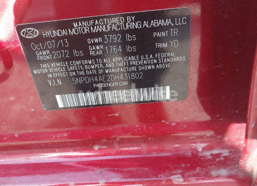 Photo 9 of 2013 Hyundai Elantra GLS (VIN 5NPDH4AE2DH431802)