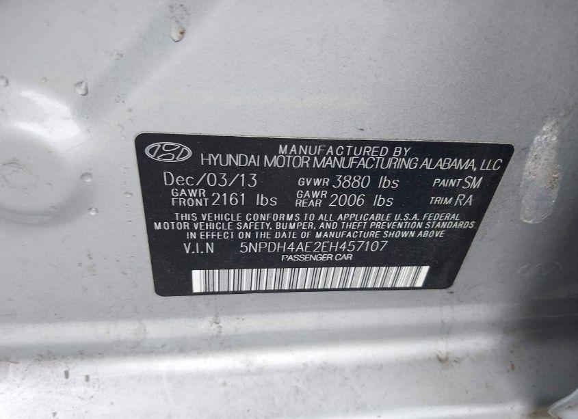 Photo 9 of 2014 Hyundai Elantra SE (VIN 5NPDH4AE2EH457107)