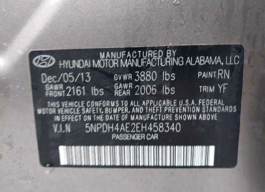 Photo 9 of 2014 Hyundai Elantra SE (VIN 5NPDH4AE2EH458340)