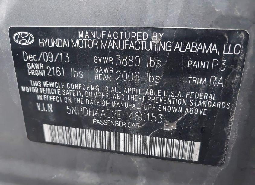 Photo 9 of 2014 Hyundai Elantra SE (VIN 5NPDH4AE2EH460153)