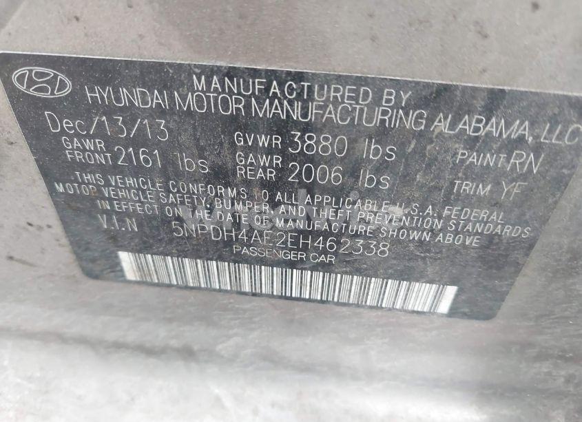 Photo 9 of 2014 Hyundai Elantra SE (VIN 5NPDH4AE2EH462338)