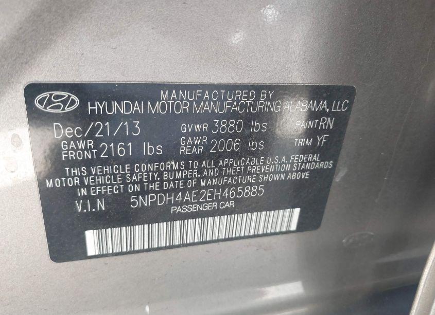 Photo 9 of 2014 Hyundai Elantra SE (VIN 5NPDH4AE2EH465885)
