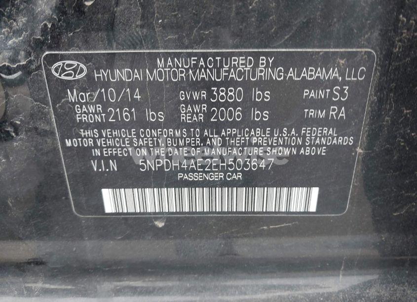 Photo 9 of 2014 Hyundai Elantra SE (VIN 5NPDH4AE2EH503647)
