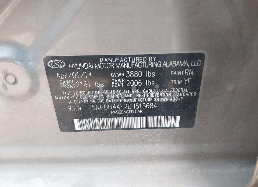 Photo 9 of 2014 Hyundai Elantra SE (VIN 5NPDH4AE2EH515684)