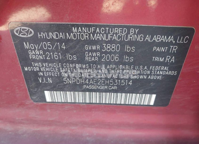 Photo 9 of 2014 Hyundai Elantra SE (VIN 5NPDH4AE2EH531514)