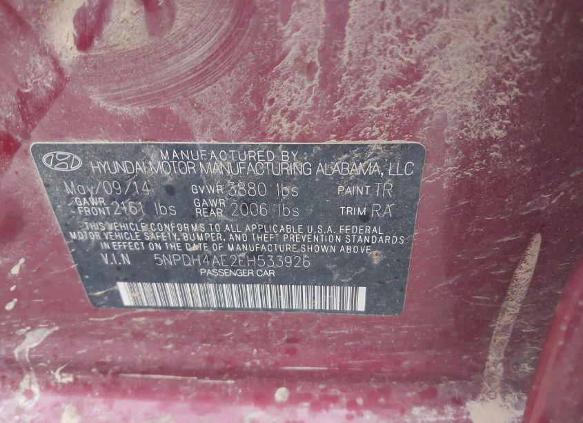 Photo 9 of 2014 Hyundai Elantra SE (VIN 5NPDH4AE2EH533926)