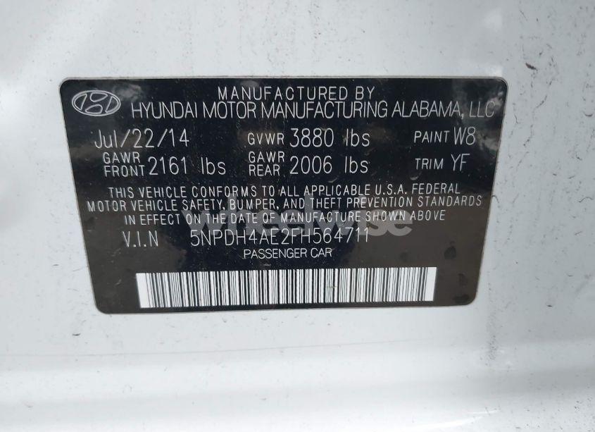 Photo 9 of 2015 Hyundai Elantra SE (VIN 5NPDH4AE2FH564711)
