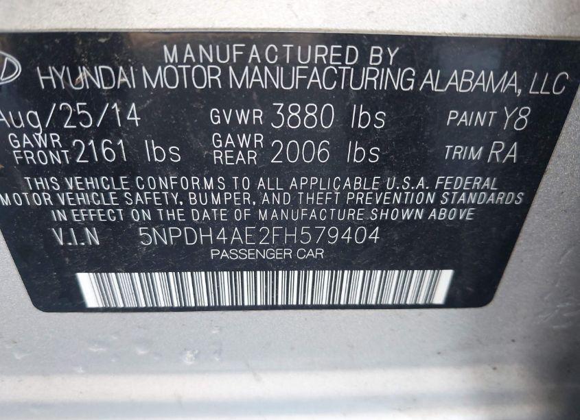 Photo 9 of 2015 Hyundai Elantra SE (VIN 5NPDH4AE2FH579404)