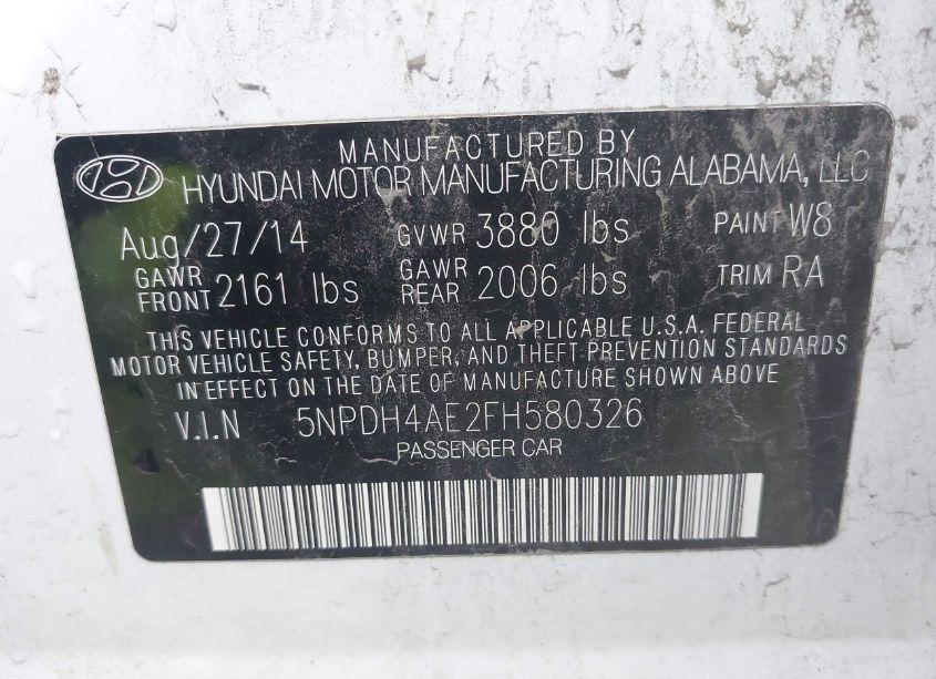 Photo 9 of 2015 Hyundai Elantra SE (VIN 5NPDH4AE2FH580326)