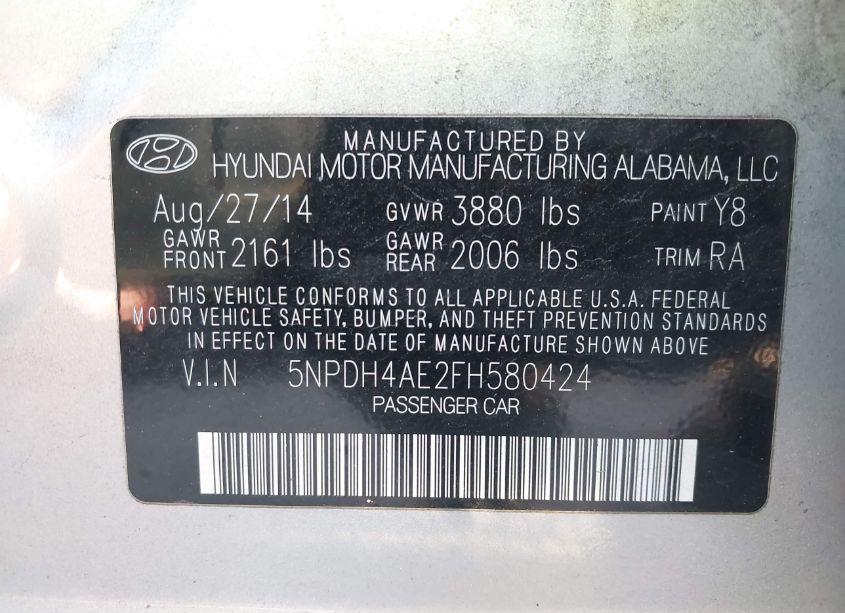 Photo 9 of 2015 Hyundai Elantra SE (VIN 5NPDH4AE2FH580424)