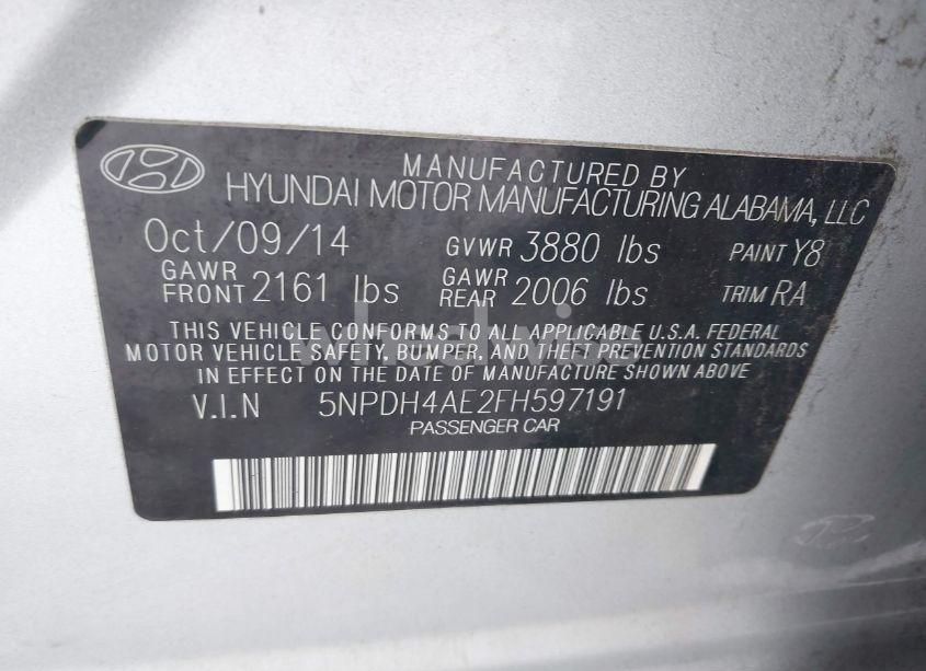 Photo 9 of 2015 Hyundai Elantra LIMITED (VIN 5NPDH4AE2FH597191)