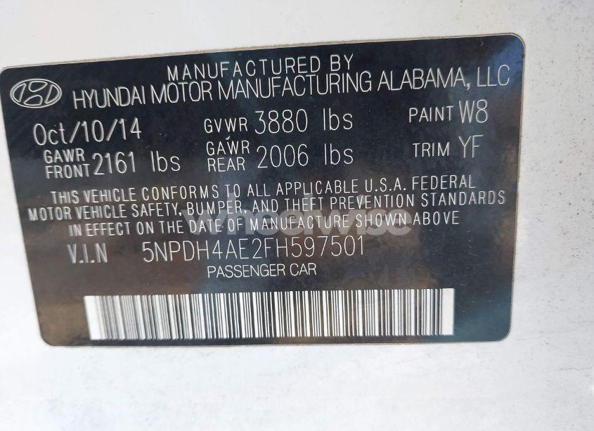 Photo 9 of 2015 Hyundai Elantra SE (VIN 5NPDH4AE2FH597501)